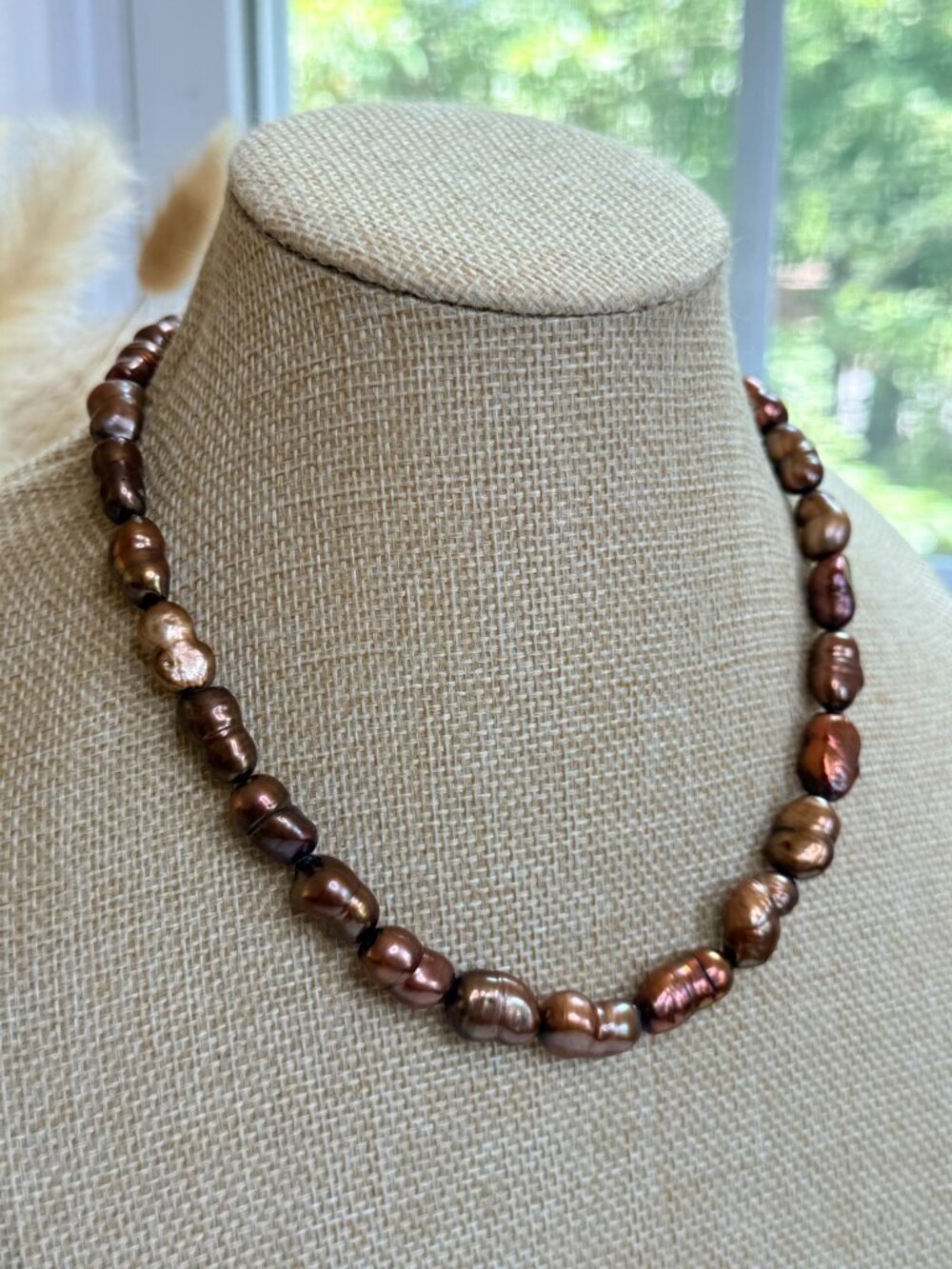Real Freshwater Chocolate Baroque Pearl Necklace | Handmade - Picture 3 of 9